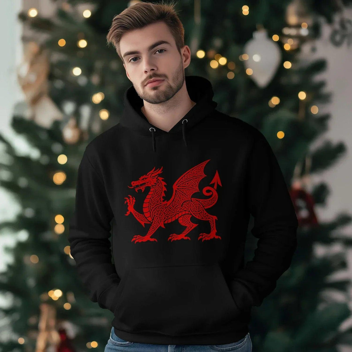 Welsh Dragon Hoodie - Red Heritage Emblem 2024, Unisex - Celtic Wolfwear