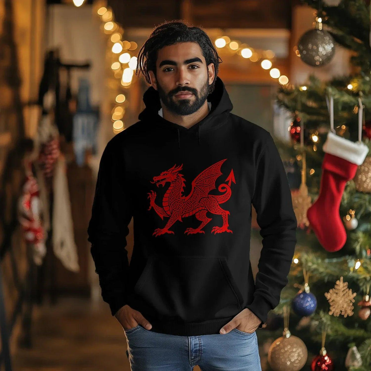 Welsh Dragon Hoodie - Red Heritage Emblem 2024, Unisex - Celtic Wolfwear