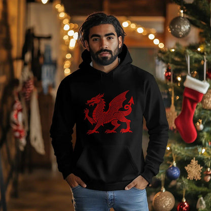 Welsh Dragon Hoodie - Red Heritage Emblem 2024, Unisex - Celtic Wolfwear