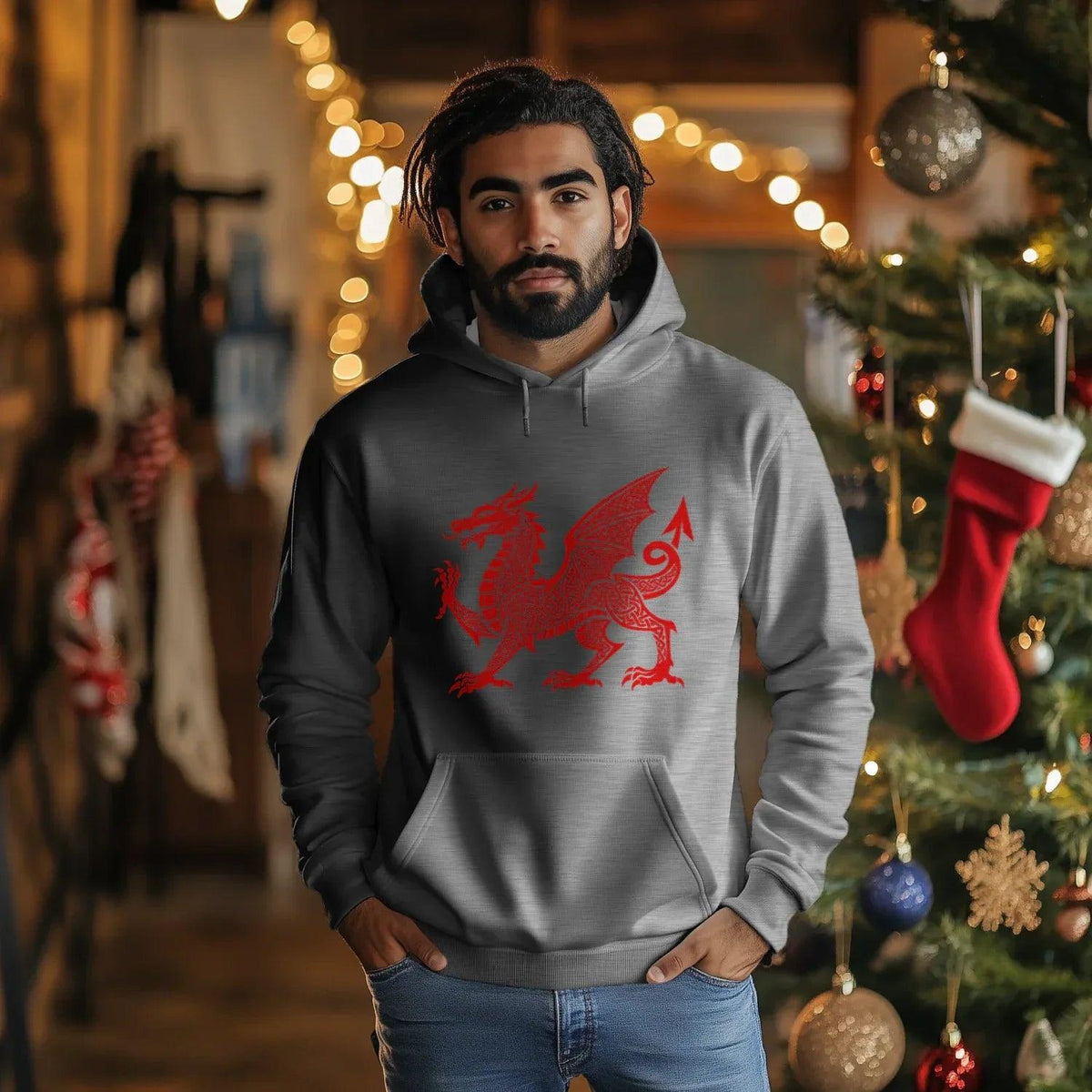 Welsh Dragon Hoodie - Red Heritage Emblem 2024, Unisex - Celtic Wolfwear