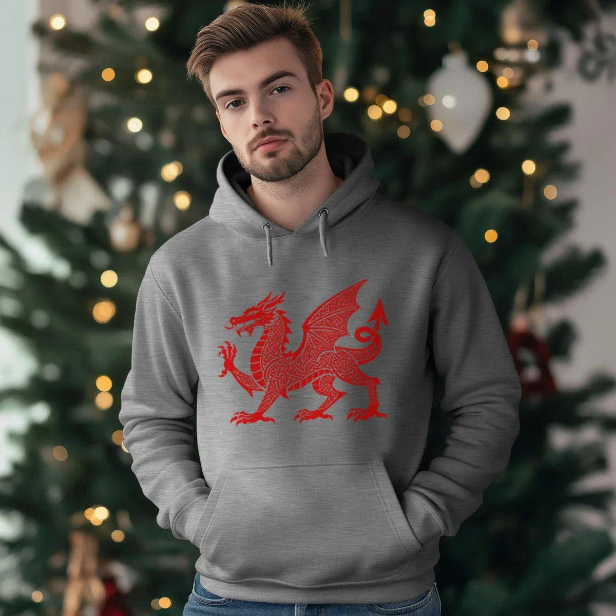 Welsh Dragon Hoodie - Red Heritage Emblem 2024, Unisex - Celtic Wolfwear