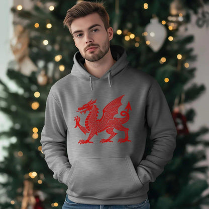 Welsh Dragon Hoodie - Red Heritage Emblem 2024, Unisex - Celtic Wolfwear