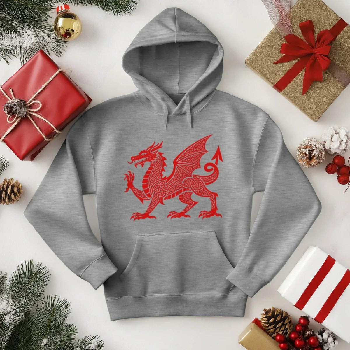 Welsh Dragon Hoodie - Red Heritage Emblem 2024, Unisex - Celtic Wolfwear