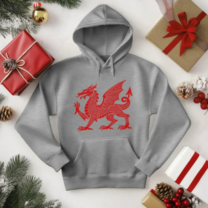 Welsh Dragon Hoodie - Red Heritage Emblem 2024, Unisex - Celtic Wolfwear