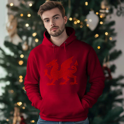Welsh Dragon Hoodie - Red Heritage Emblem 2024, Unisex - Celtic Wolfwear