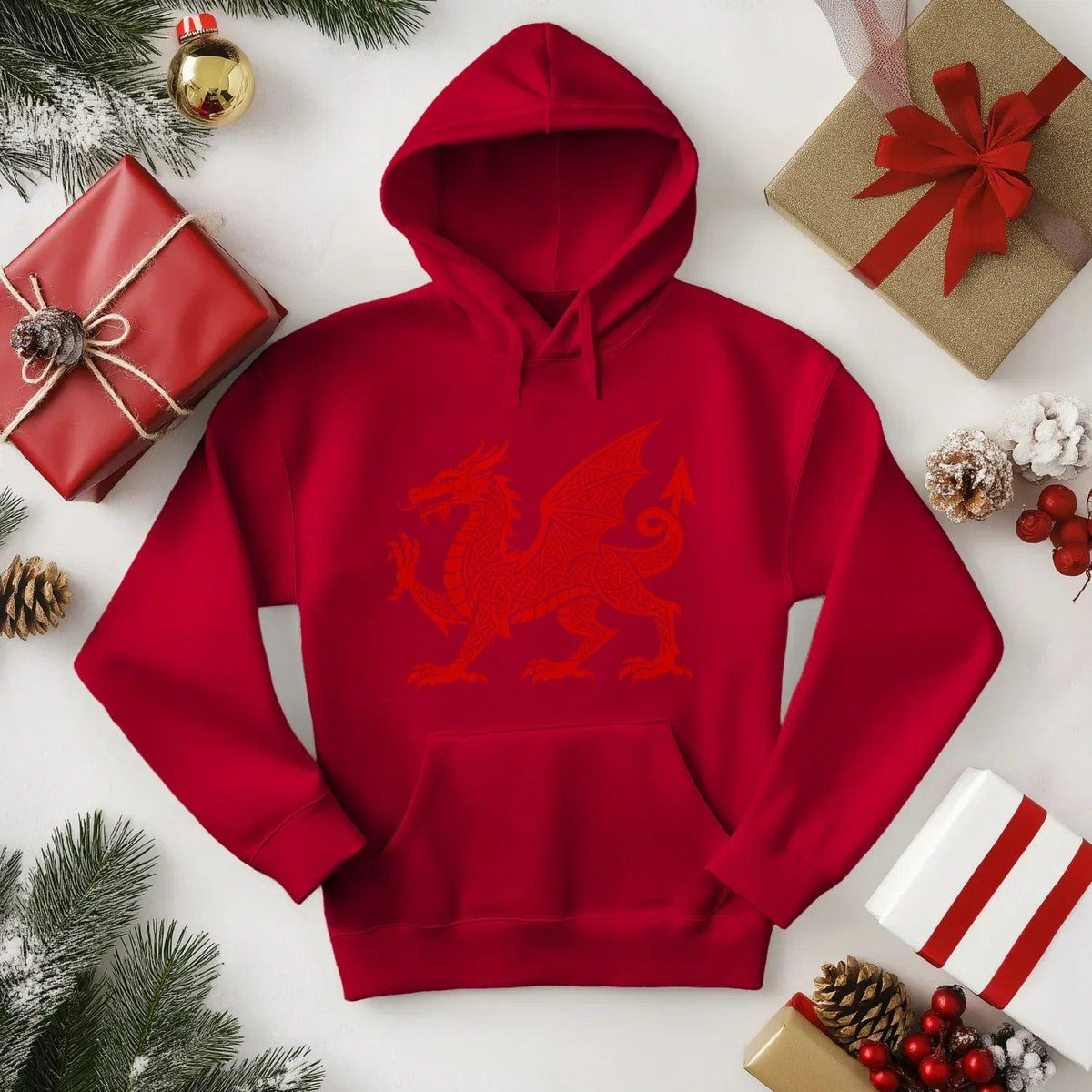 Welsh Dragon Hoodie - Red Heritage Emblem 2024, Unisex - Celtic Wolfwear