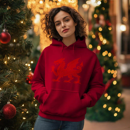 Welsh Dragon Hoodie - Red Heritage Emblem 2024, Unisex - Celtic Wolfwear
