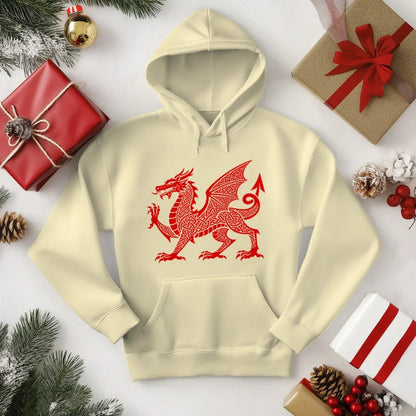 Welsh Dragon Hoodie - Red Heritage Emblem 2024, Unisex - Celtic Wolfwear