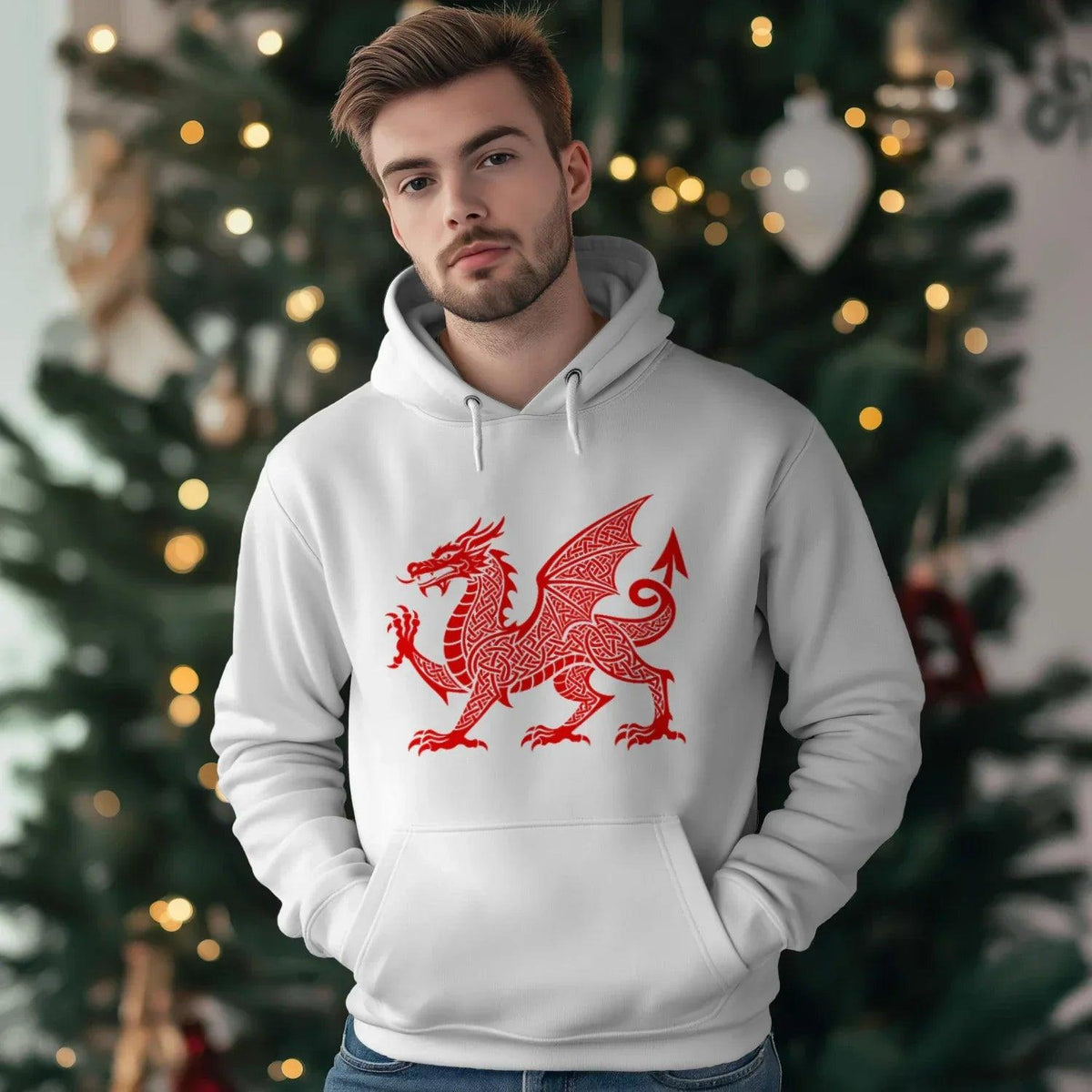 Welsh Dragon Hoodie - Red Heritage Emblem 2024, Unisex - Celtic Wolfwear