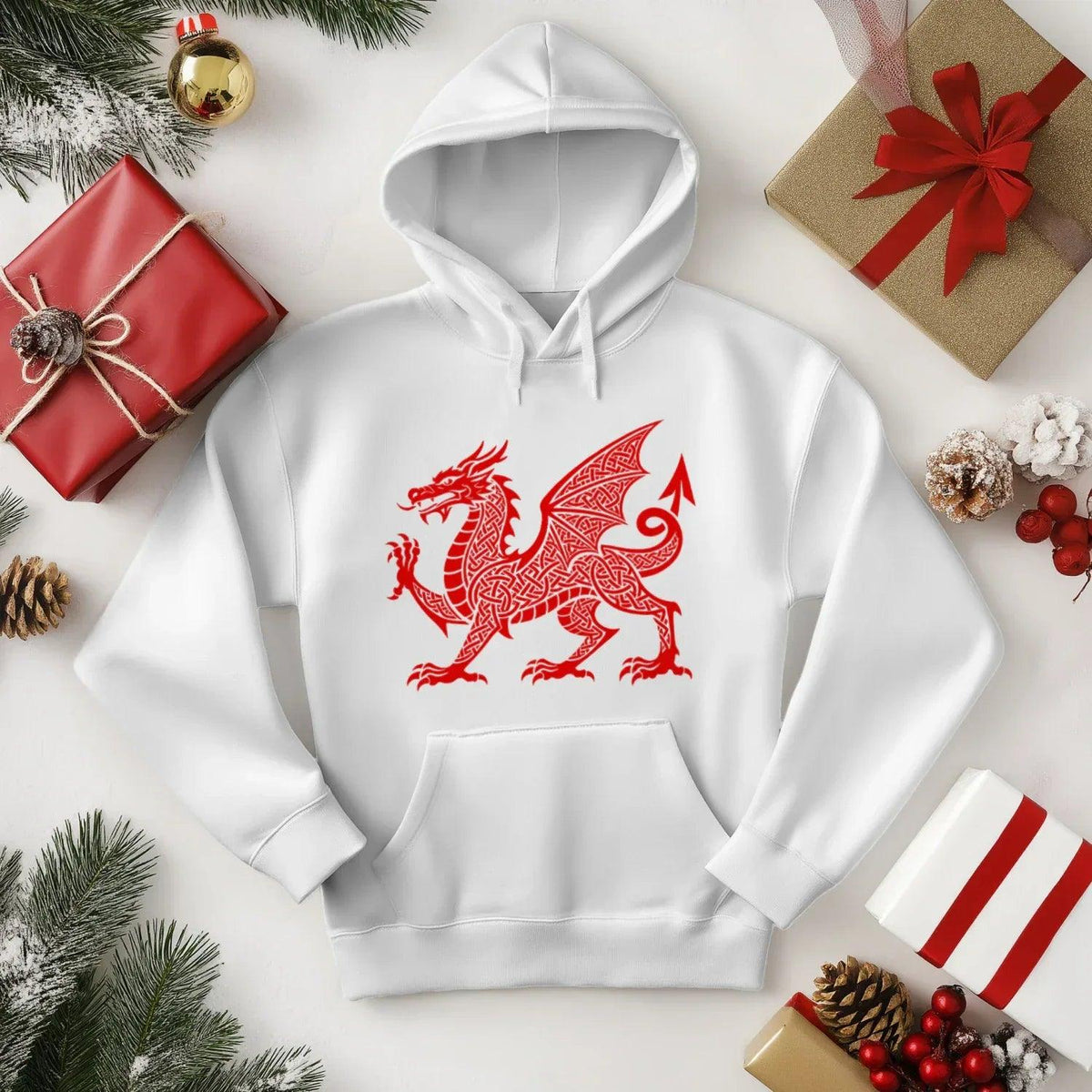 Welsh Dragon Hoodie - Red Heritage Emblem 2024, Unisex - Celtic Wolfwear