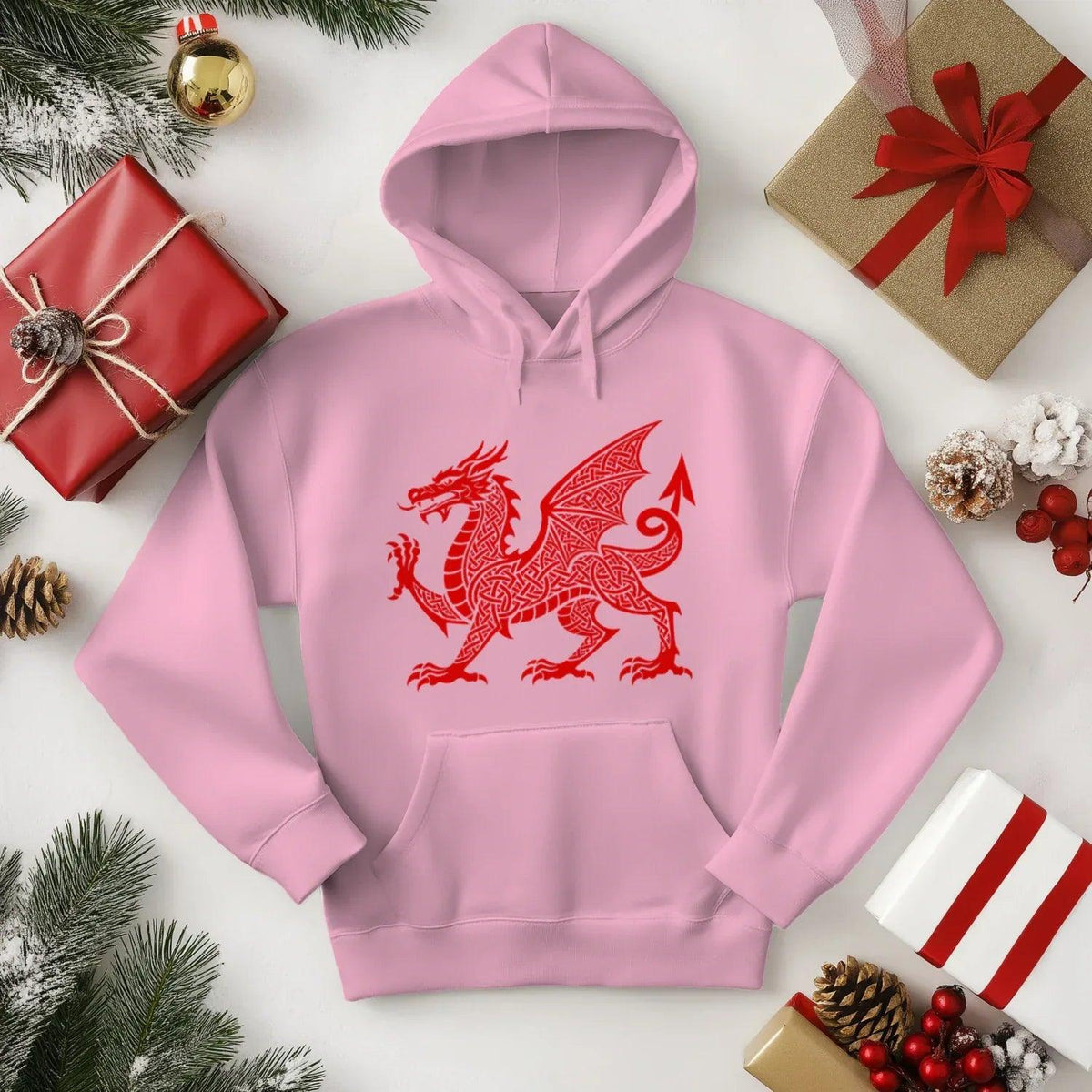 Welsh Dragon Hoodie - Red Heritage Emblem 2024, Unisex - Celtic Wolfwear