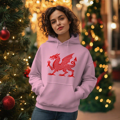 Welsh Dragon Hoodie - Red Heritage Emblem 2024, Unisex - Celtic Wolfwear