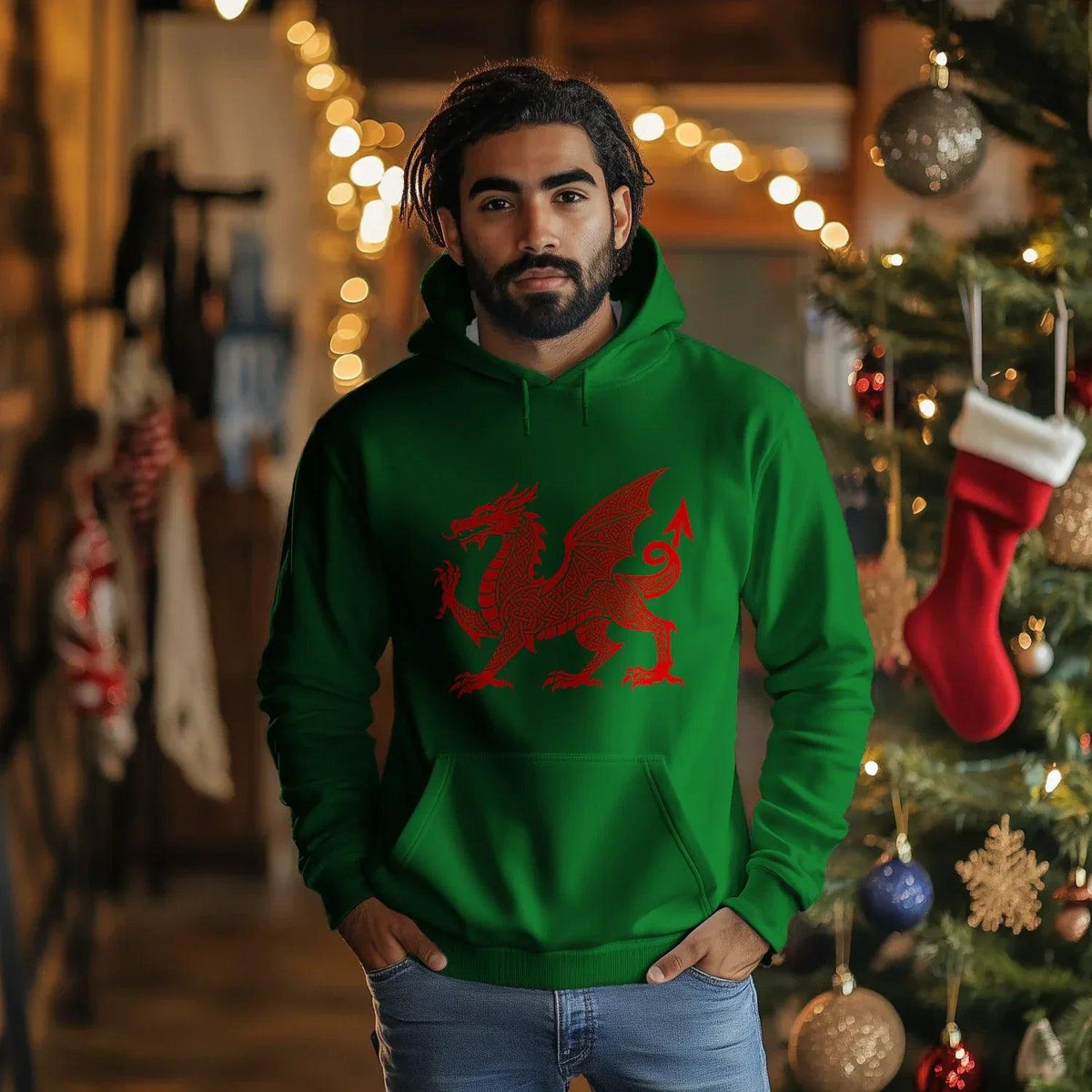 Welsh Dragon Hoodie - Red Heritage Emblem 2024, Unisex - Celtic Wolfwear
