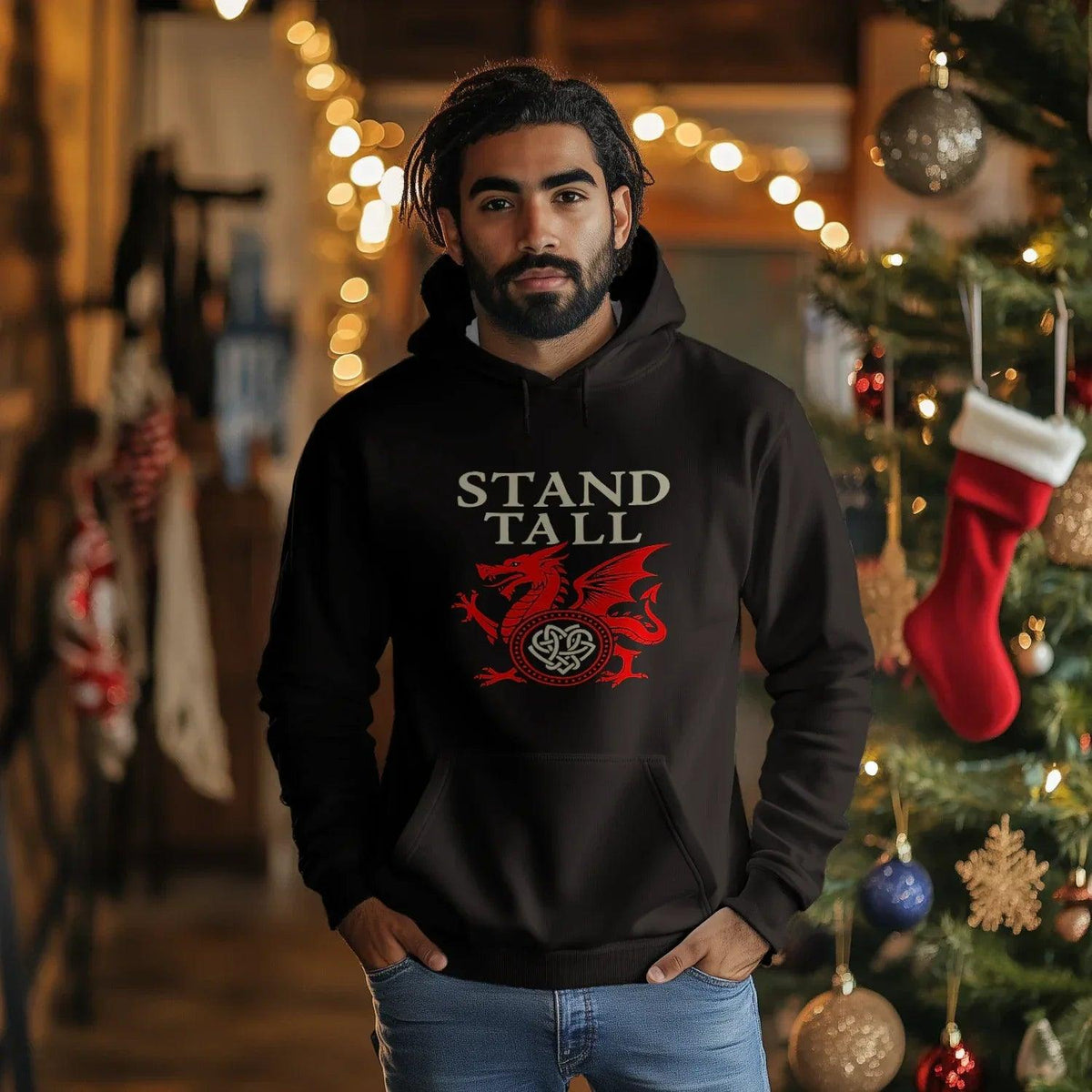 Welsh Dragon Hoodie - XL Wolf Stand Tall Unisex Streetwear - Celtic Wolfwear