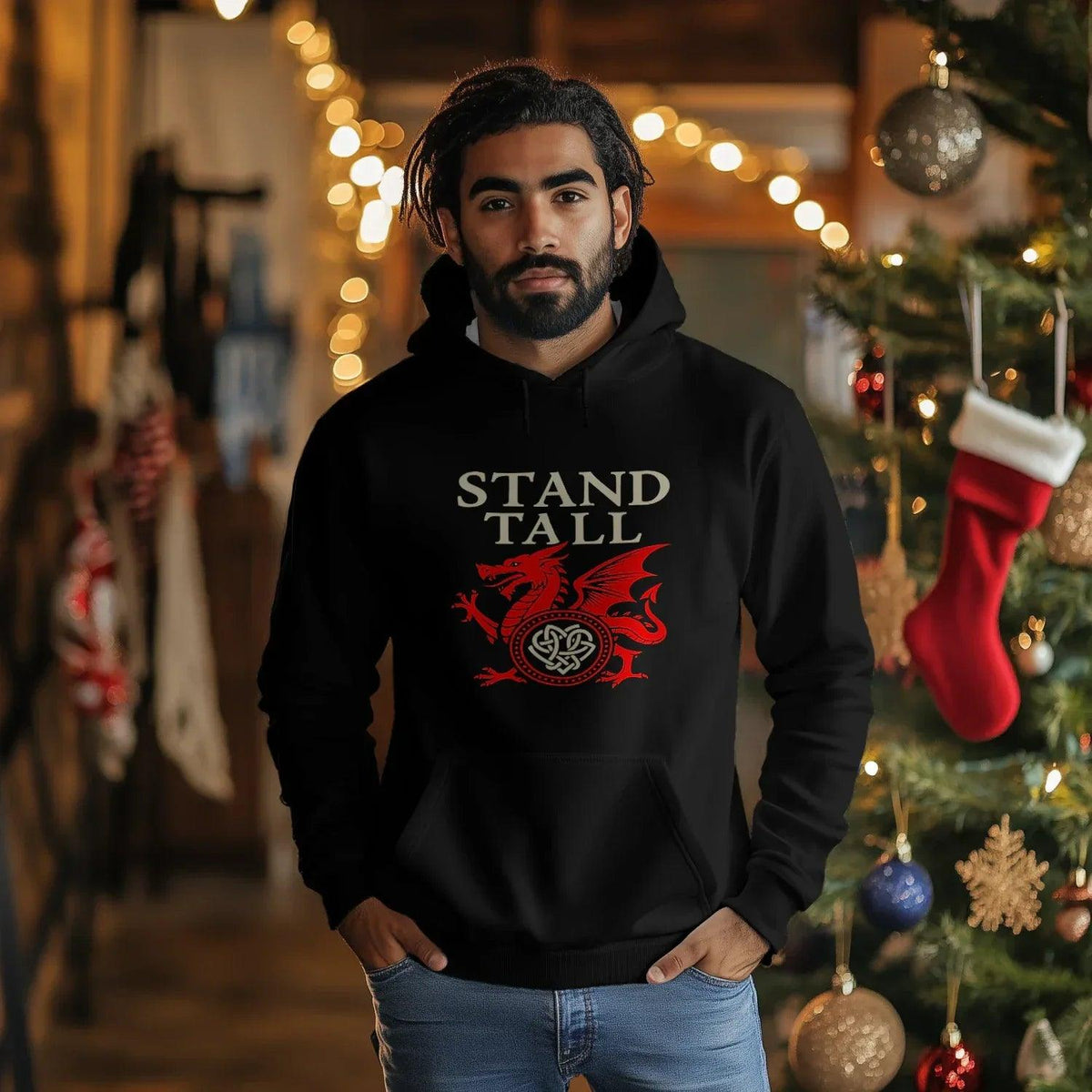 Welsh Dragon Hoodie - XL Wolf Stand Tall Unisex Streetwear - Celtic Wolfwear