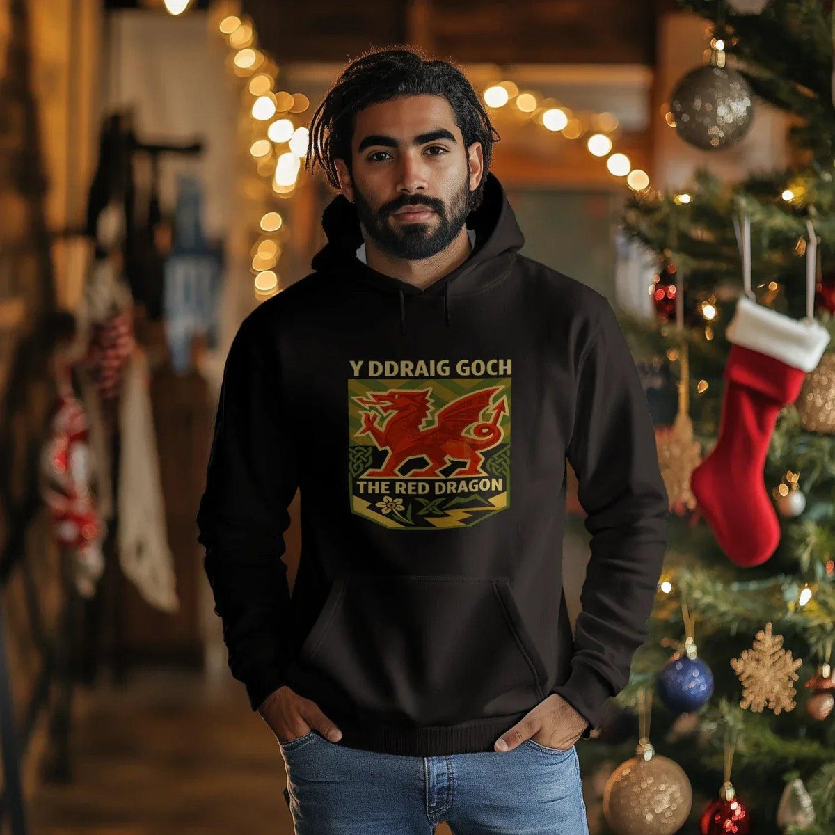 Welsh Dragon Hoodie - Y Ddraig Goch Crest Unisex Streetwear - Celtic Wolfwear