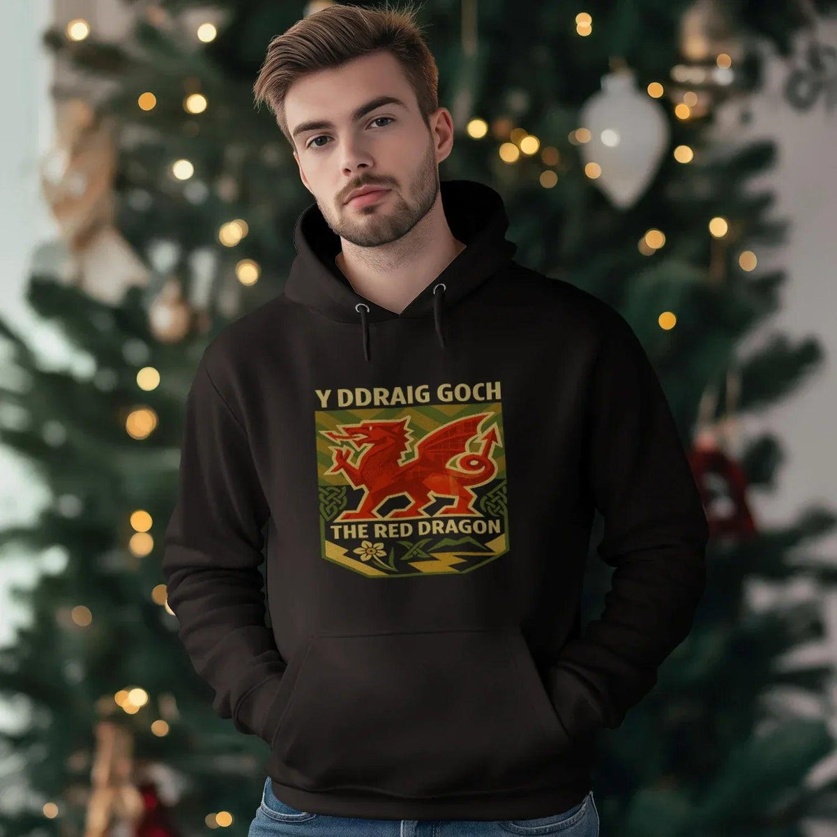 Welsh Dragon Hoodie - Y Ddraig Goch Crest Unisex Streetwear - Celtic Wolfwear