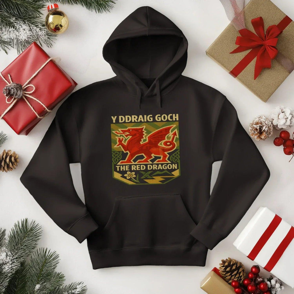 Welsh Dragon Hoodie - Y Ddraig Goch Crest Unisex Streetwear - Celtic Wolfwear