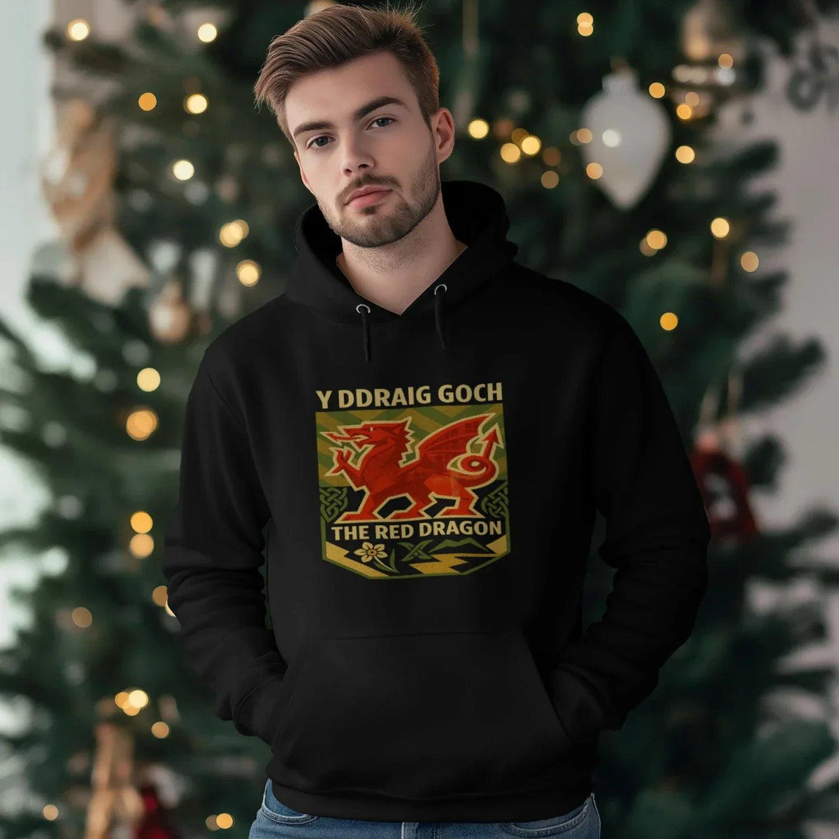 Welsh Dragon Hoodie - Y Ddraig Goch Crest Unisex Streetwear - Celtic Wolfwear