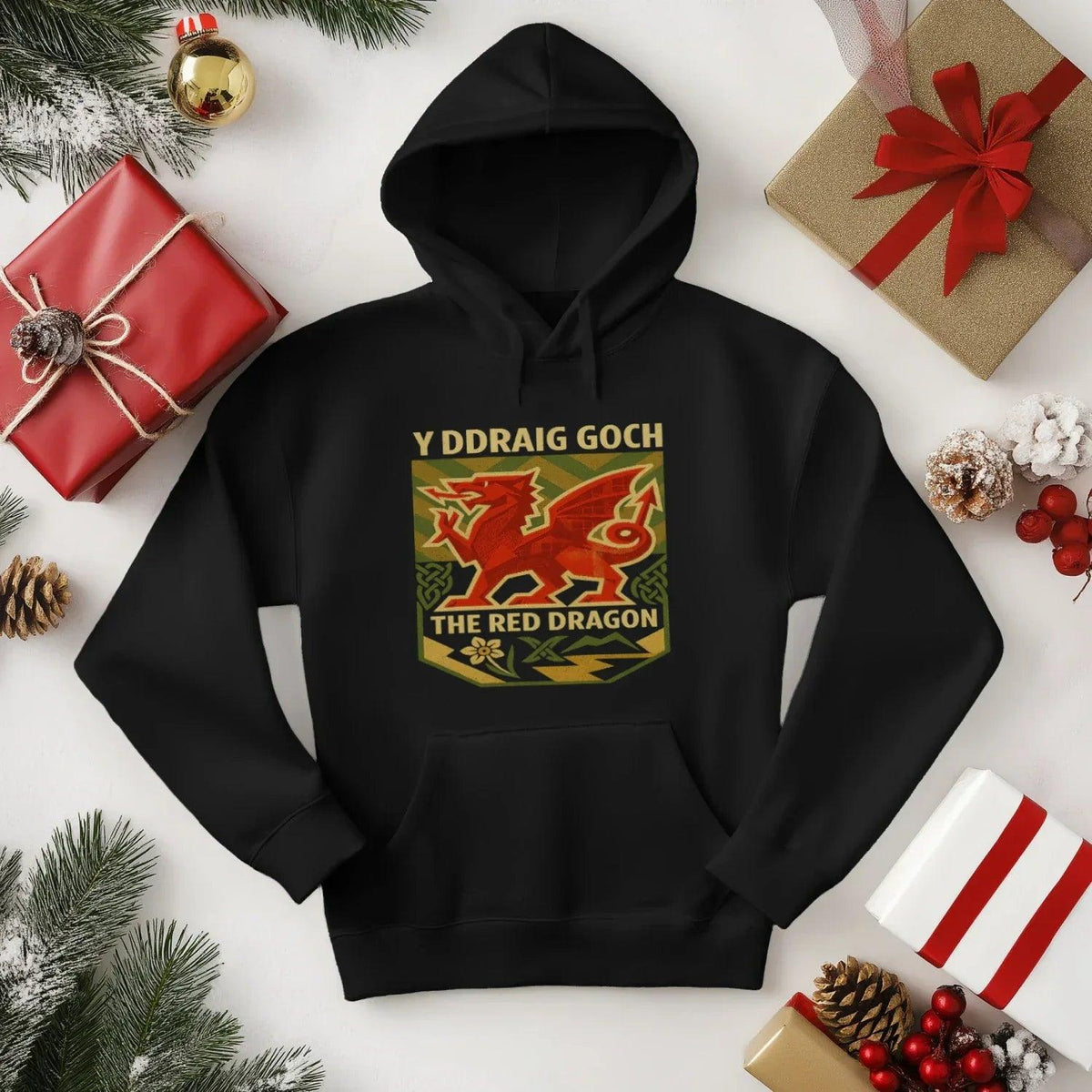 Welsh Dragon Hoodie - Y Ddraig Goch Crest Unisex Streetwear - Celtic Wolfwear