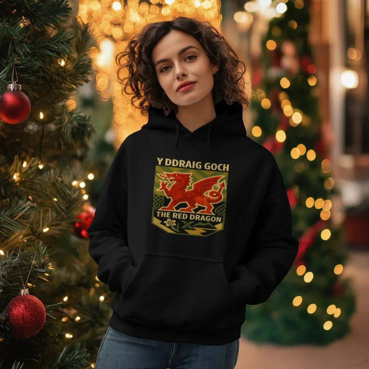 Welsh Dragon Hoodie - Y Ddraig Goch Crest Unisex Streetwear - Celtic Wolfwear