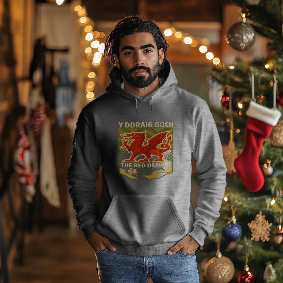 Welsh Dragon Hoodie - Y Ddraig Goch Crest Unisex Streetwear - Celtic Wolfwear