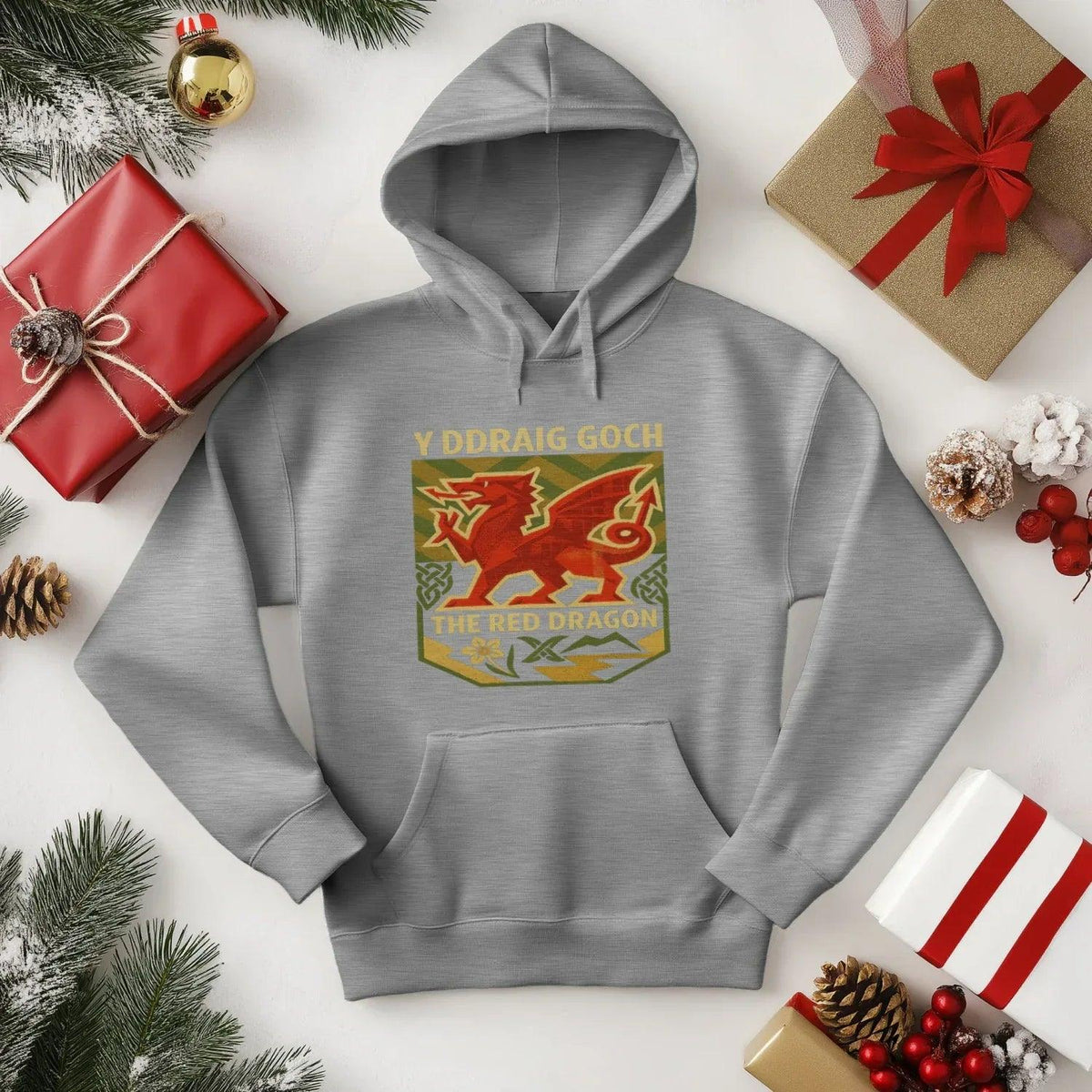 Welsh Dragon Hoodie - Y Ddraig Goch Crest Unisex Streetwear - Celtic Wolfwear