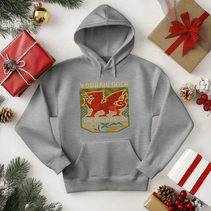 Welsh Dragon Hoodie - Y Ddraig Goch Crest Unisex Streetwear - Celtic Wolfwear