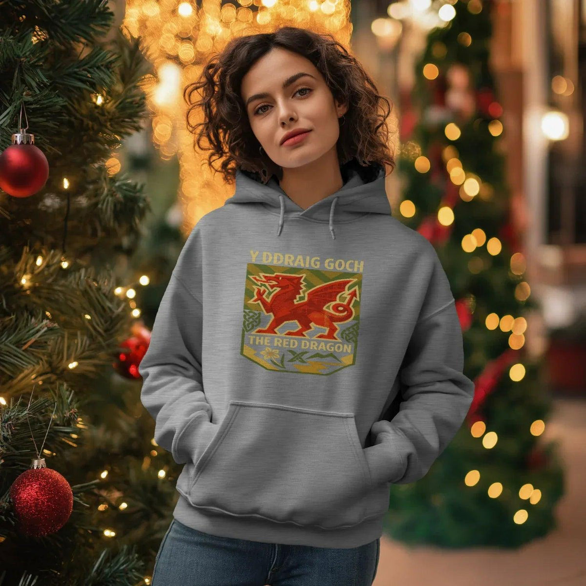 Welsh Dragon Hoodie - Y Ddraig Goch Crest Unisex Streetwear - Celtic Wolfwear