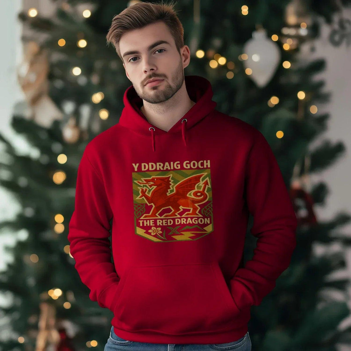 Welsh Dragon Hoodie - Y Ddraig Goch Crest Unisex Streetwear - Celtic Wolfwear