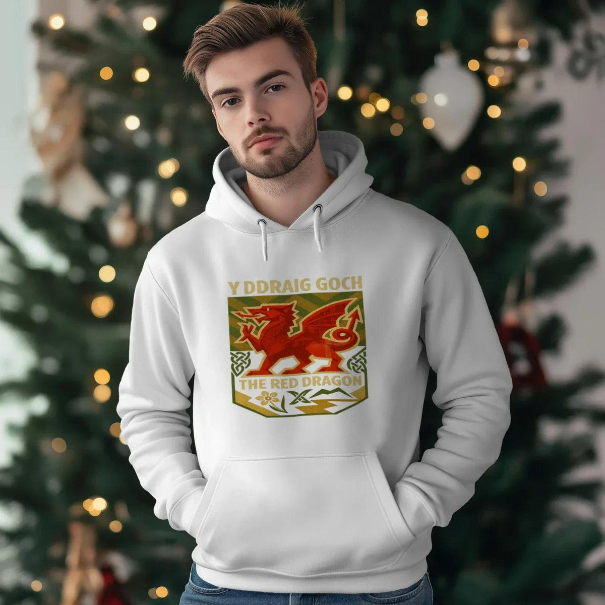 Welsh Dragon Hoodie - Y Ddraig Goch Crest Unisex Streetwear - Celtic Wolfwear