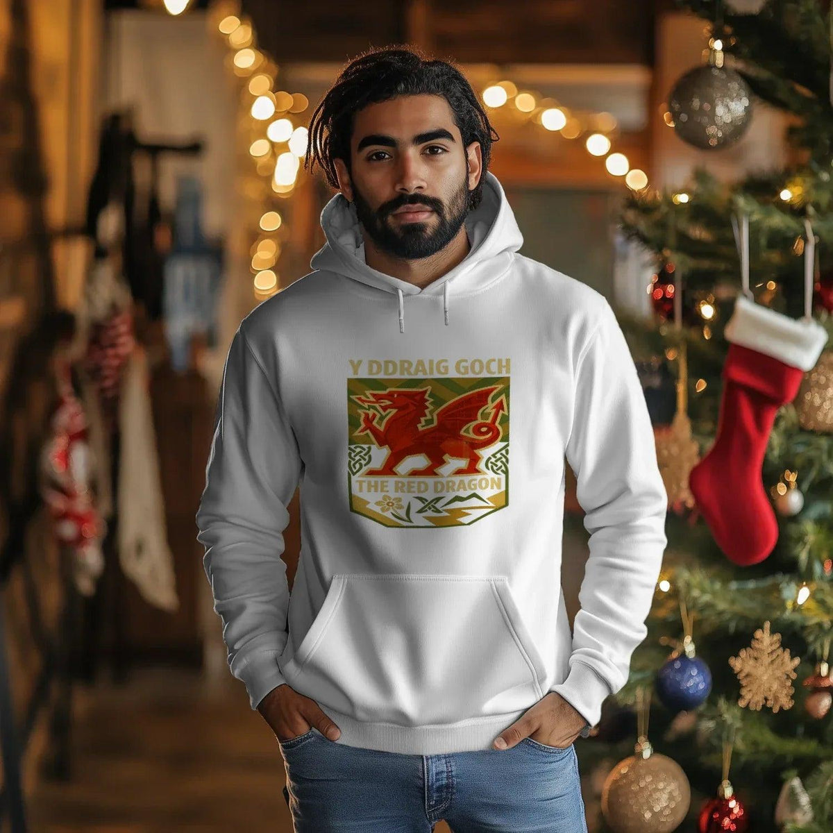 Welsh Dragon Hoodie - Y Ddraig Goch Crest Unisex Streetwear - Celtic Wolfwear