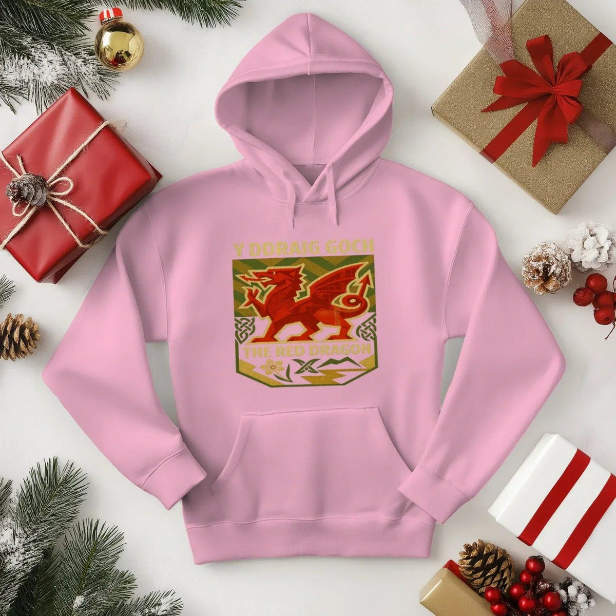 Welsh Dragon Hoodie - Y Ddraig Goch Crest Unisex Streetwear - Celtic Wolfwear