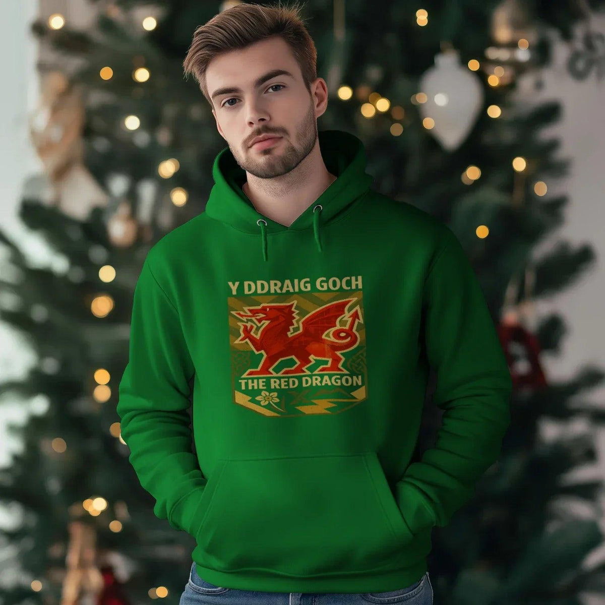 Welsh Dragon Hoodie - Y Ddraig Goch Crest Unisex Streetwear - Celtic Wolfwear