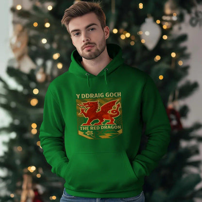 Welsh Dragon Hoodie - Y Ddraig Goch Crest Unisex Streetwear - Celtic Wolfwear