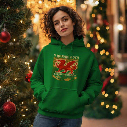 Welsh Dragon Hoodie - Y Ddraig Goch Crest Unisex Streetwear - Celtic Wolfwear