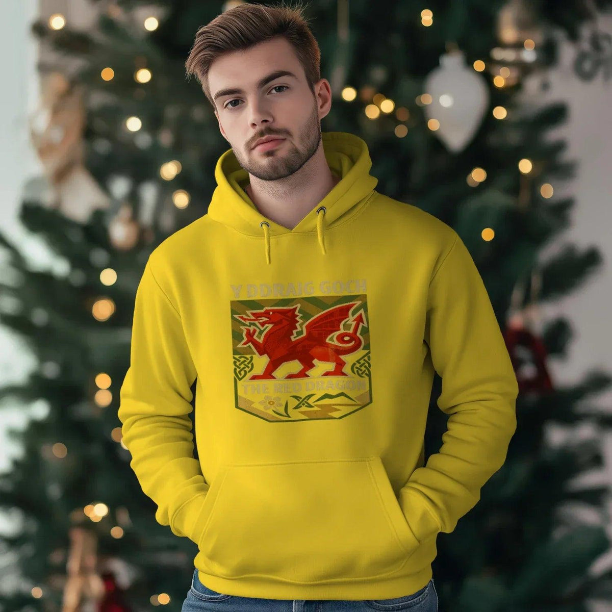 Welsh Dragon Hoodie - Y Ddraig Goch Crest Unisex Streetwear - Celtic Wolfwear