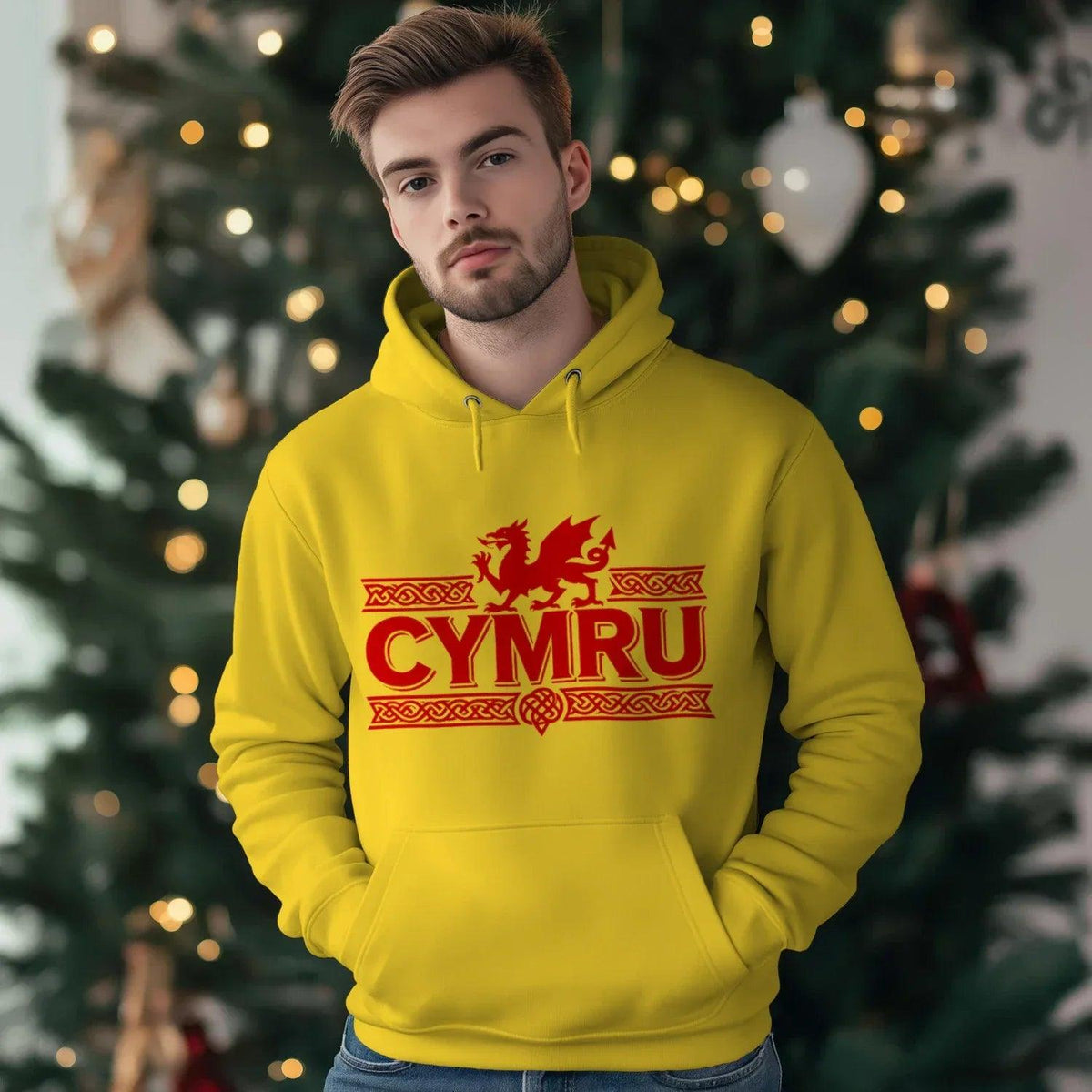 Welsh Dragon Hoodie - Yellow Heritage Unisex Streetwear - Celtic Wolfwear
