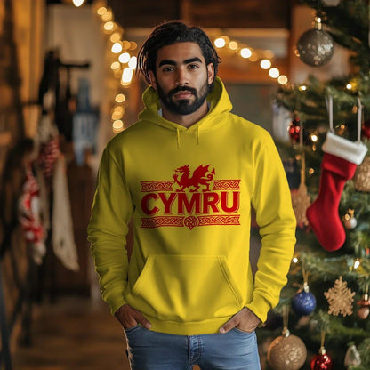Welsh Dragon Hoodie - Yellow Heritage Unisex Streetwear - Celtic Wolfwear