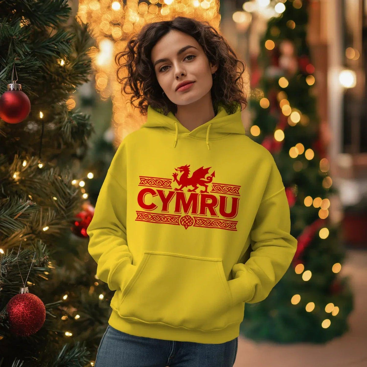 Welsh Dragon Hoodie - Yellow Heritage Unisex Streetwear - Celtic Wolfwear