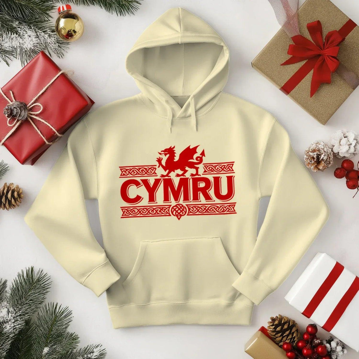 Welsh Dragon Hoodie - Yellow Heritage Unisex Streetwear - Celtic Wolfwear