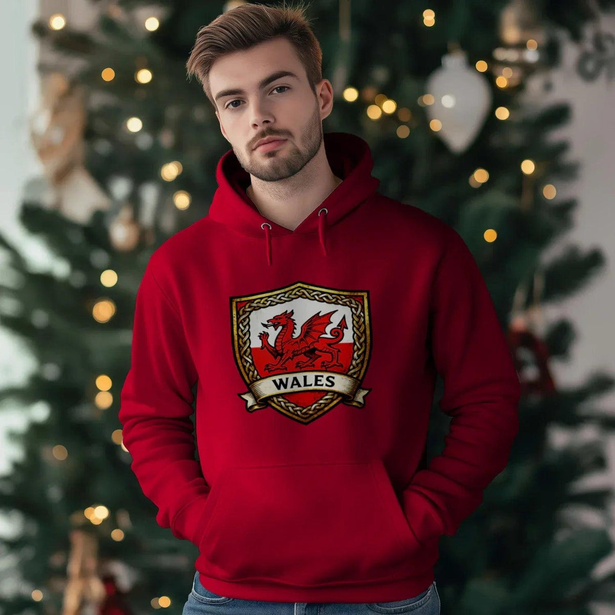 Welsh Dragon Shield Hoodie – Heritage Badge Pullover - Celtic Wolfwear