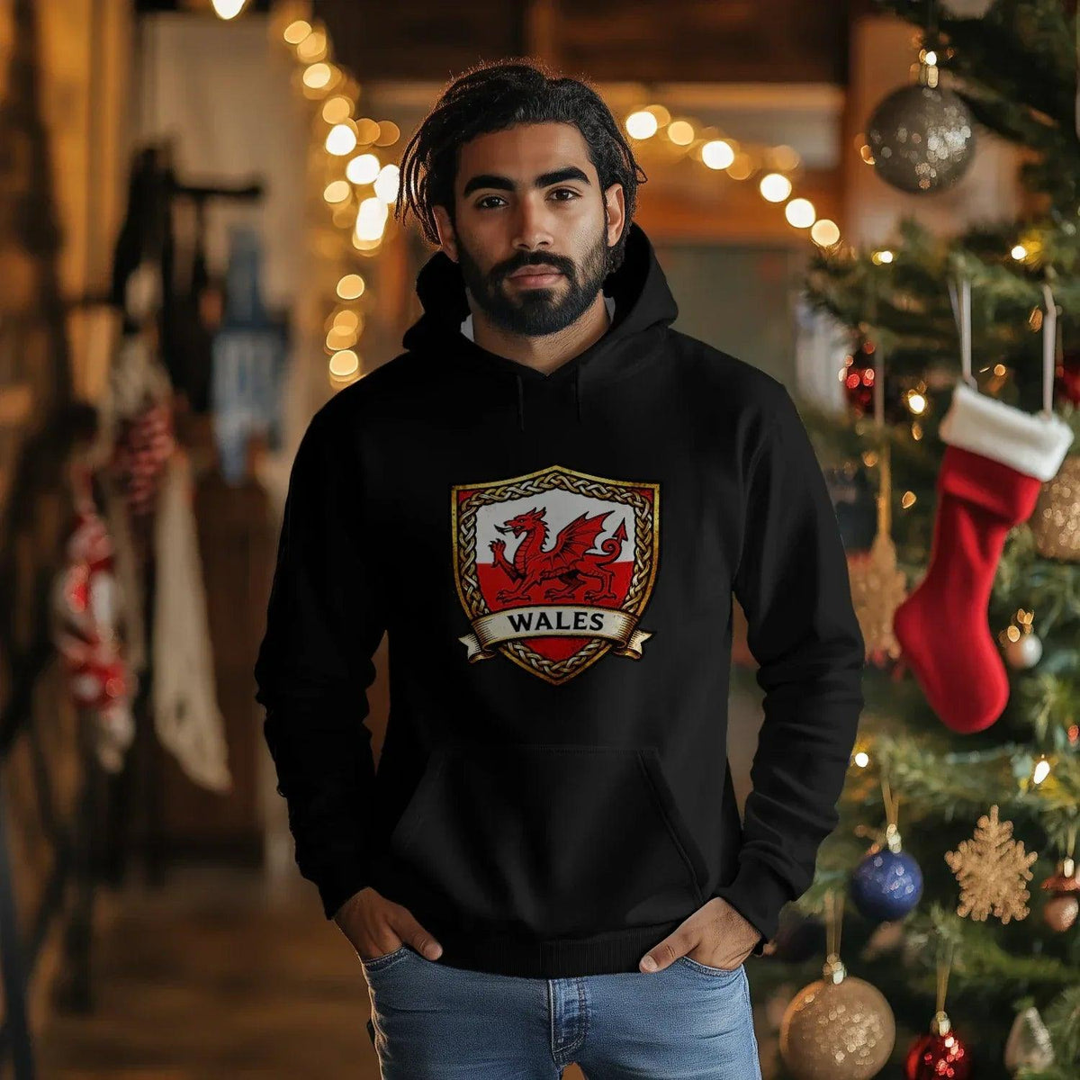 Welsh Dragon Shield Hoodie – Heritage Badge Pullover - Celtic Wolfwear