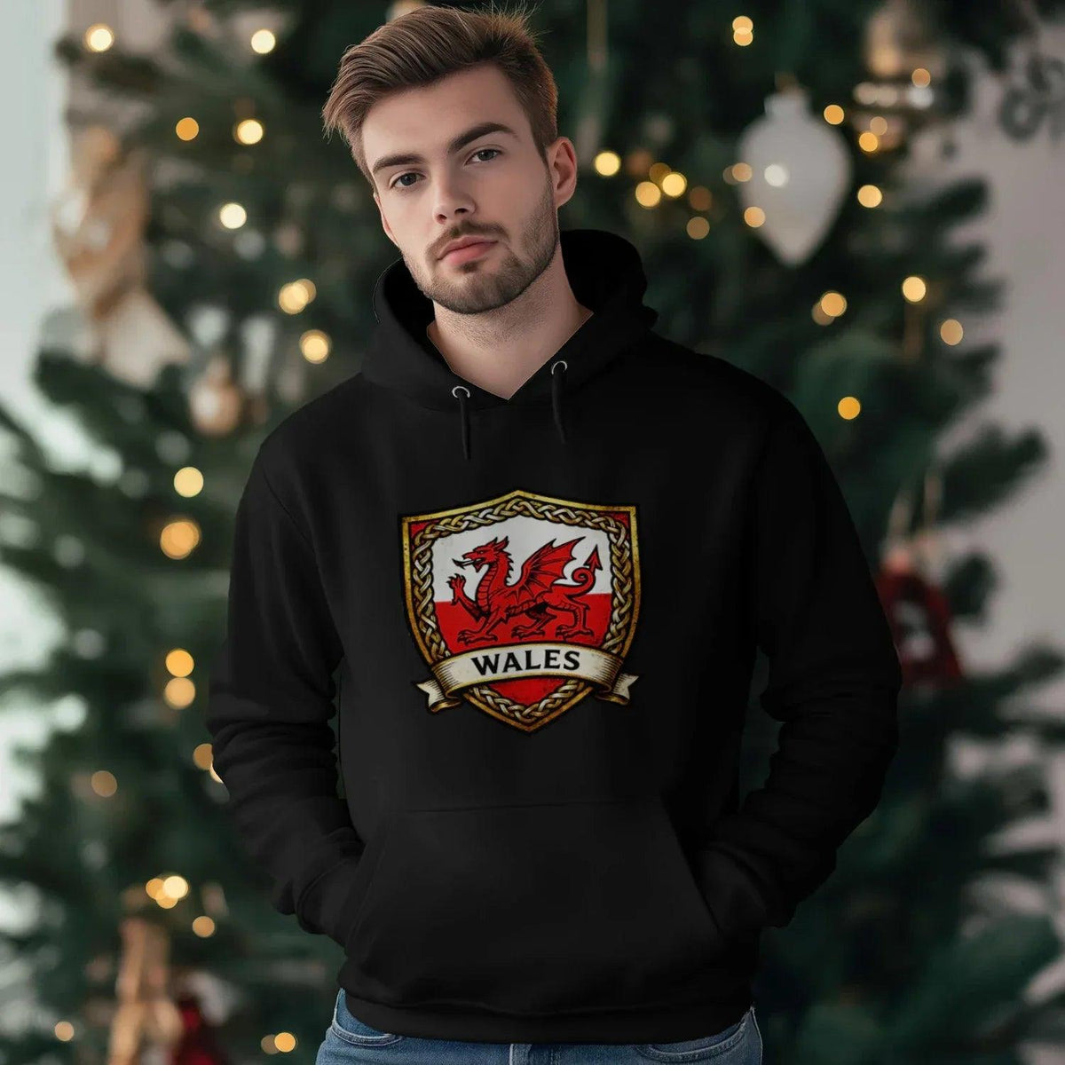 Welsh Dragon Shield Hoodie – Heritage Badge Pullover - Celtic Wolfwear