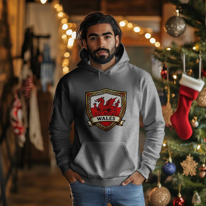 Welsh Dragon Shield Hoodie – Heritage Badge Pullover - Celtic Wolfwear