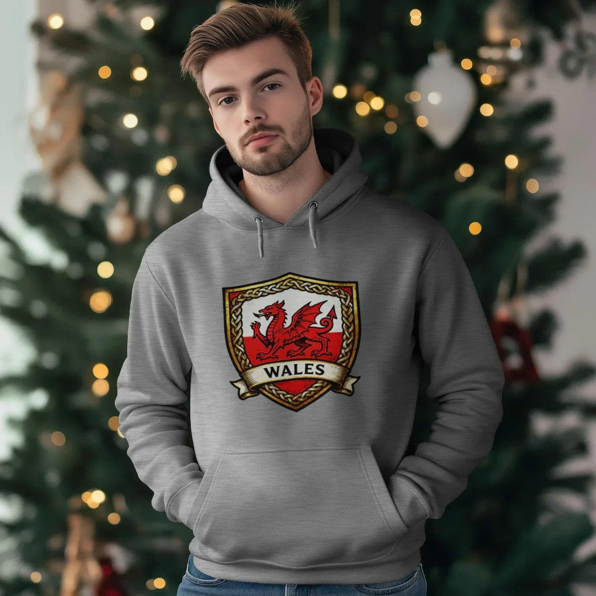 Welsh Dragon Shield Hoodie – Heritage Badge Pullover - Celtic Wolfwear