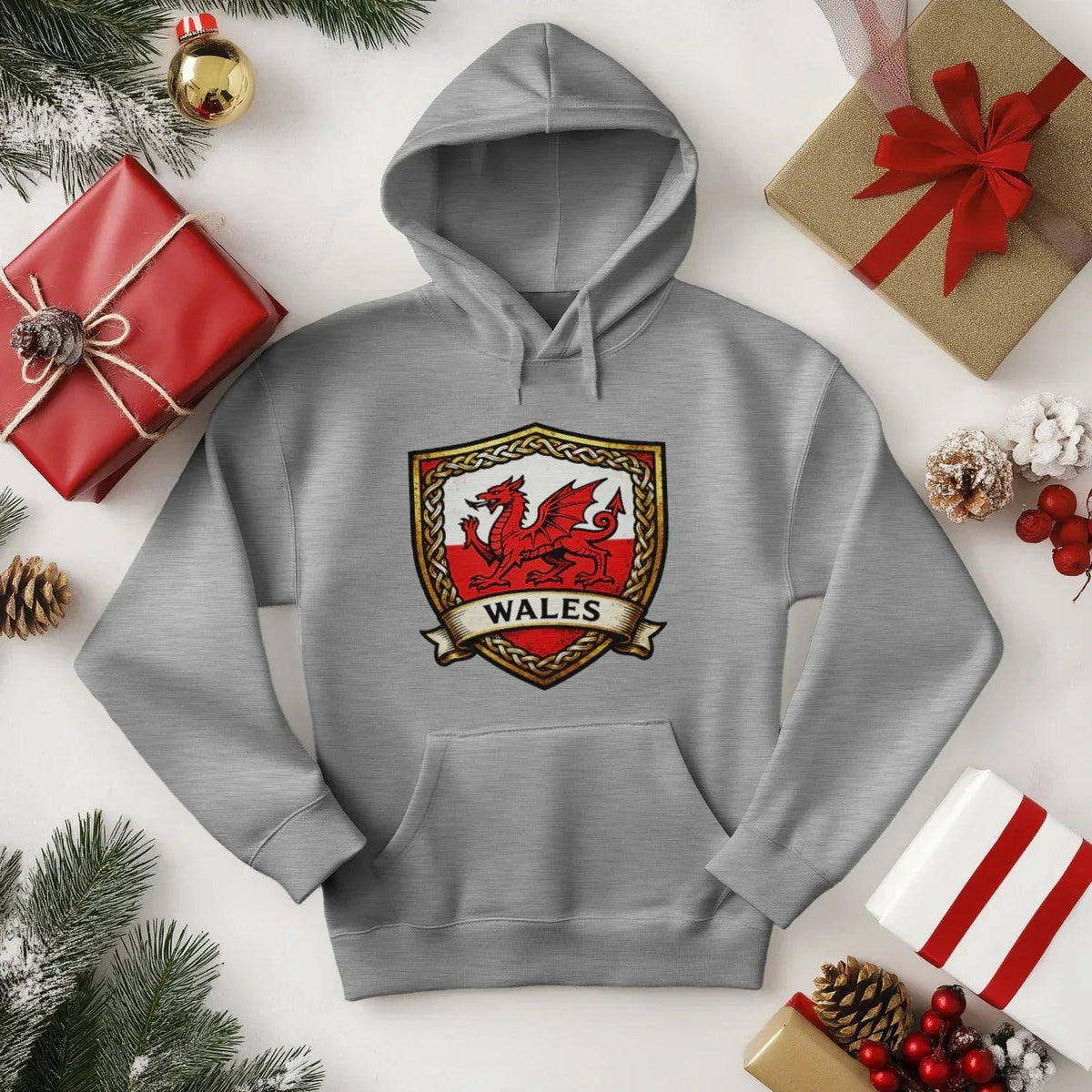 Welsh Dragon Shield Hoodie – Heritage Badge Pullover - Celtic Wolfwear
