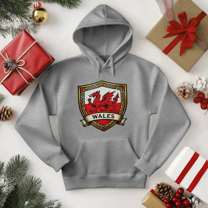 Welsh Dragon Shield Hoodie – Heritage Badge Pullover - Celtic Wolfwear