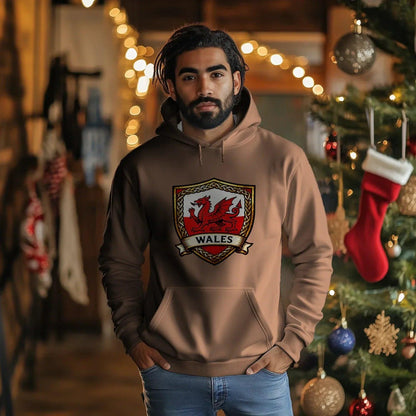 Welsh Dragon Shield Hoodie – Heritage Badge Pullover - Celtic Wolfwear