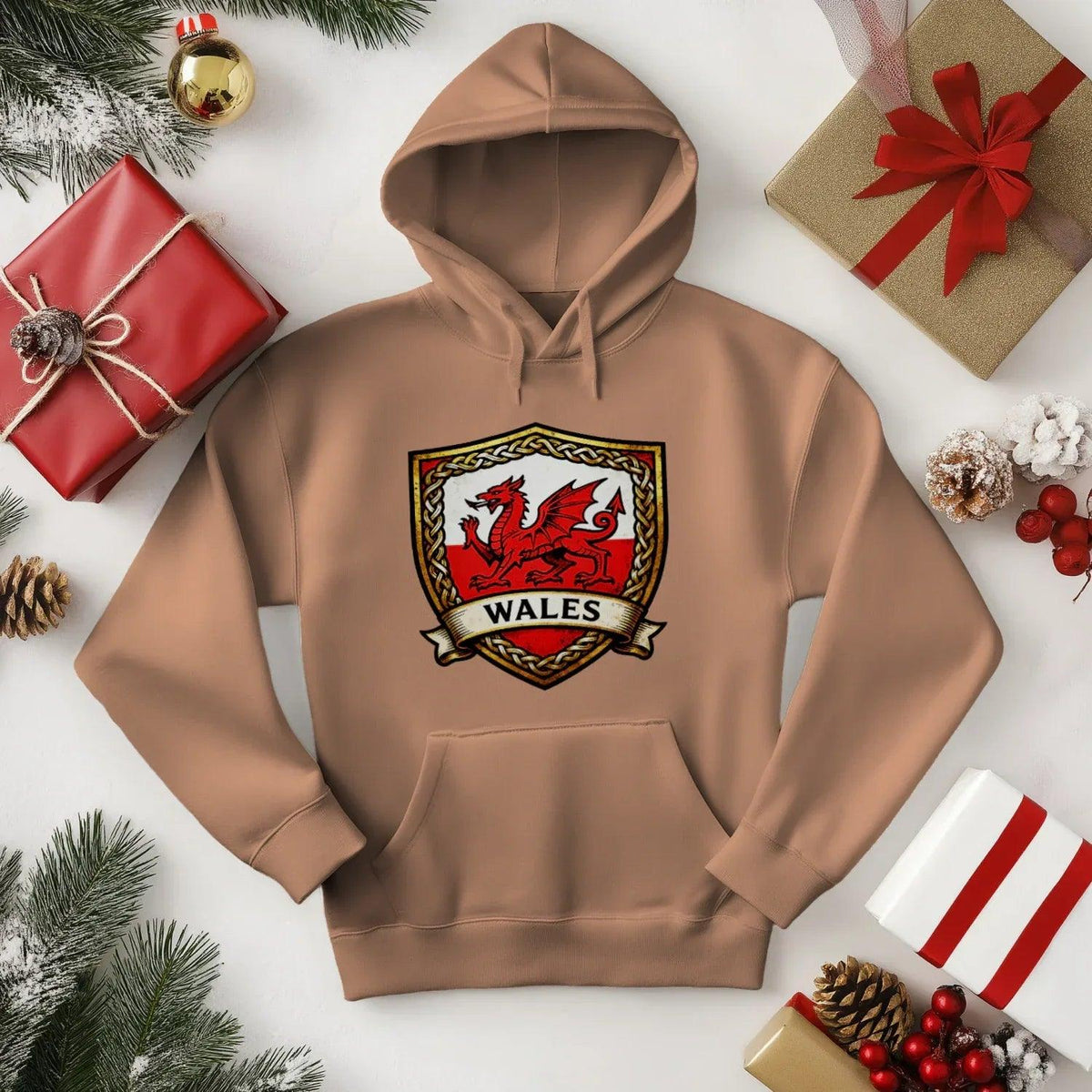 Welsh Dragon Shield Hoodie – Heritage Badge Pullover - Celtic Wolfwear